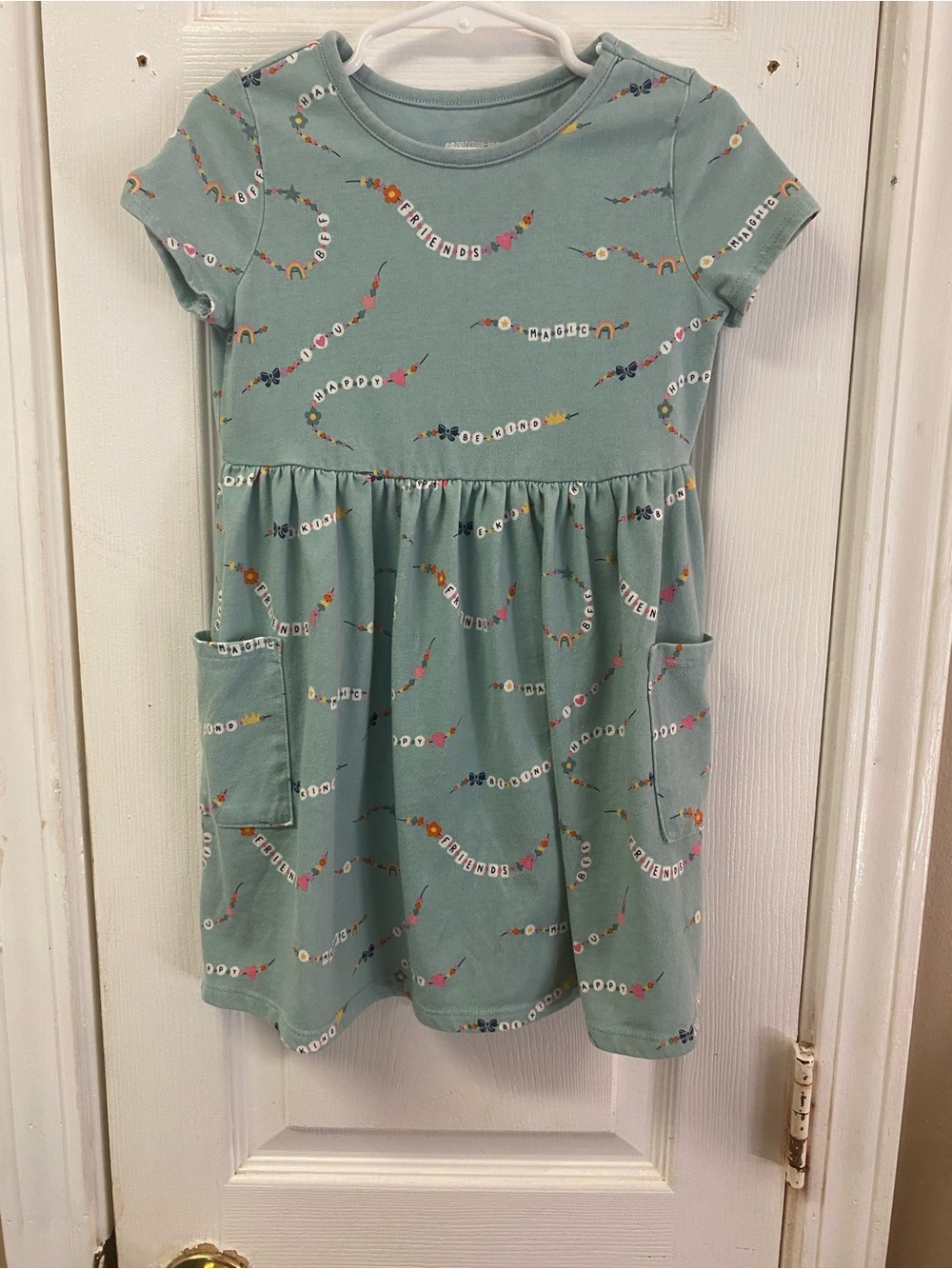 Cat & Jack Sage Green Short Sleeve Pocket Dress with Bead Print